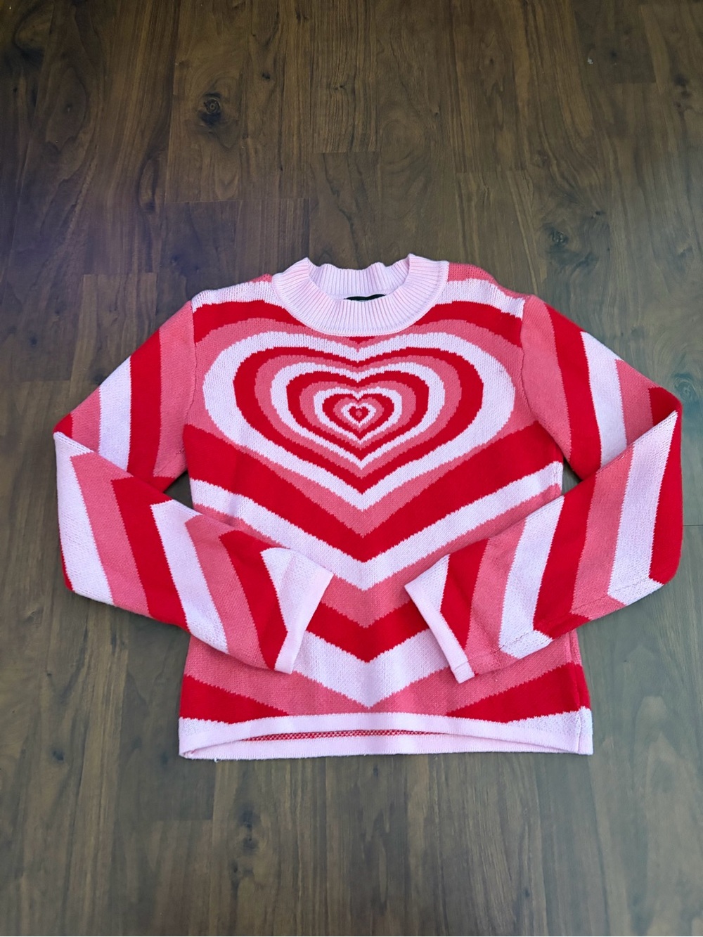 Cider Heart Chevron Crewneck Sweater - Pink & Red